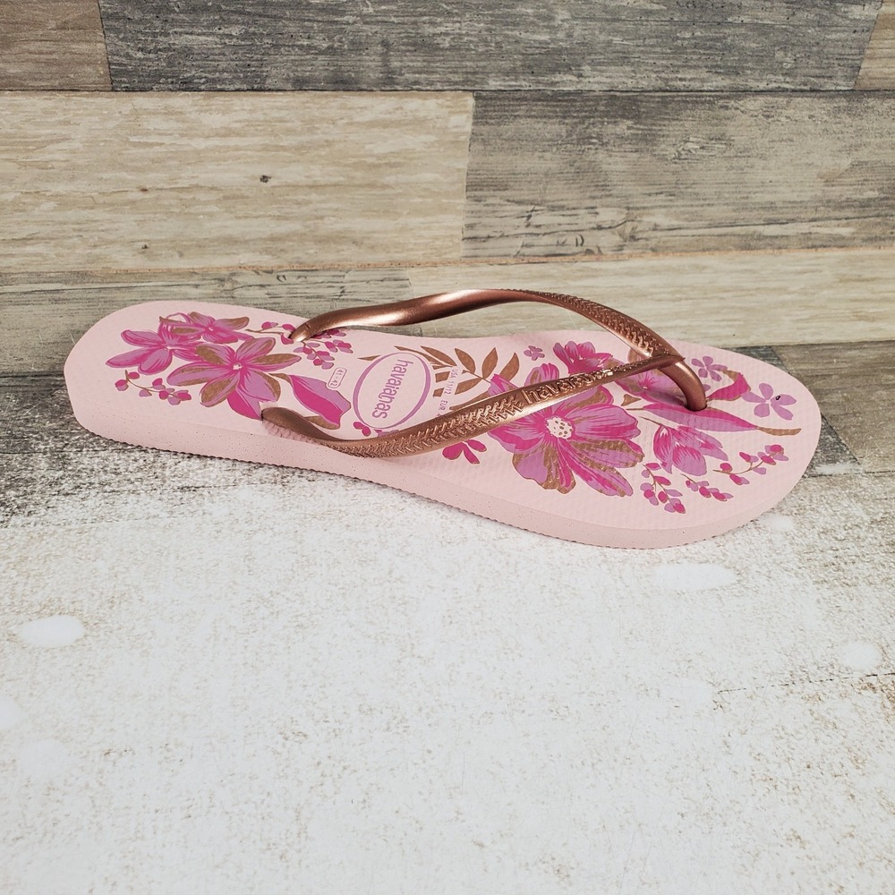 Havaianas Slim Organic Womens Flip Flop Sandal Sz 11 Pink Gold Slip On Flat